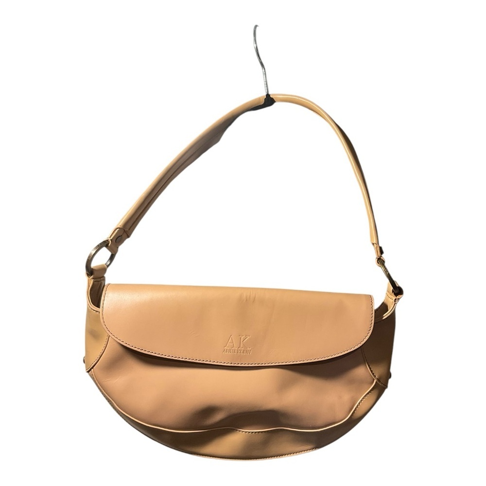 Anne Klein Women’s Vintage Leather Beige Half Moon Shoulder Bag